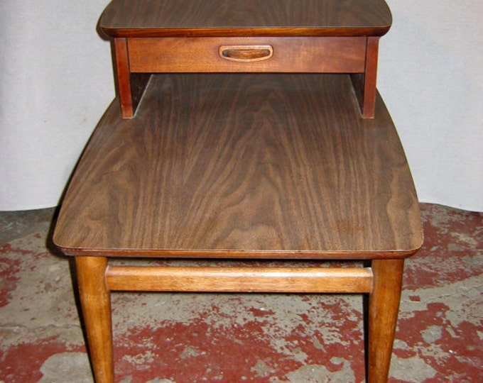 Mid Century Lane Side Step Table, Walnut Veneer 1960s Etsy