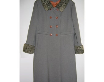 Baby Its Cold Outside! Vintage Stevens Forstmann Persian Lamb and Sage Green Double Lined Wool Coat, Circa 1957-1965