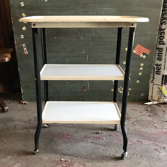 Vintage Rolling Metal Kitchen Cart : Reclaimed Wood And Metal Rolling Cart Antique Farmhouse : We restored this cart to its original glory by sanding and completely repainting it an.