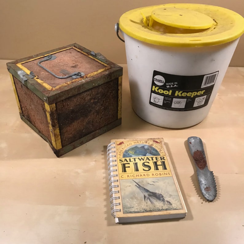 Vintage Fishing Collection Book Oberlin Bait Canteen Box Kool Keeper Scale Scraper