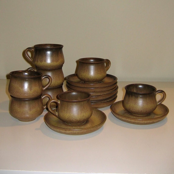 Set of 4 Denby Cups & Saucers in the Romanybrown Pattern Etsy