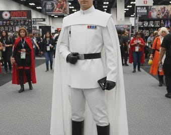 Wit Imperial Officer-cosplaykostuum voor mannen, op Grand Admiral geïnspireerd uniform met cape, Sci-Fi-militaire Comic Con Halloween-outfit.