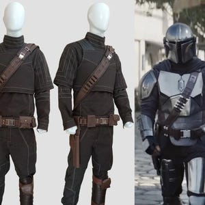 Peut inclure: Un ensemble de costume marron fonc&eacute; comprenant une chemise &agrave; manches longues avec des d&eacute;tails cousus, un pantalon assorti, une ceinture utilitaire marron avec des pochettes et une bandouli&egrave;re diagonale avec des cartouchi&egrave;res.