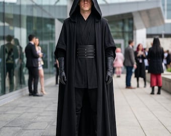 Op Star Wars geïnspireerde zwarte Jedi Robe tuniekoutfit Sith Lord-cosplaykostuum