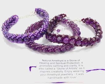 Woven Amethyst Cuff Bracelet | Chunky Natural Gemstone Statement Jewelry