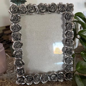 Valerie Bertinelli Silver Tone Rose Picture Frame | 5x7 Floral Photo Accent