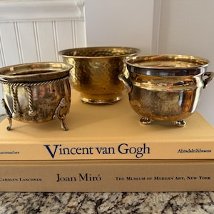 Vintage Brass Cachepot Collection | Ornate, Hammered, Footed Planters (Choose Style)