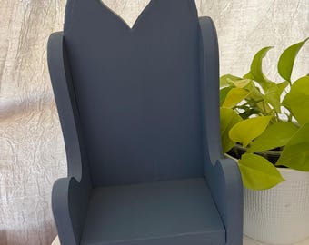 Blue Painted Wooden Doll Chair w/Heart Cutout