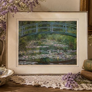Lámina artística "Puente japonés" de Claude Monet / Cuadro mural impresionista con doble paspartú.