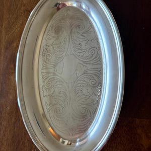 Vintage WM A. Rogers Silverplate Oval Serving Tray | Engraved Floral Scrollwork Platter