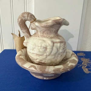 Vintage St. Helens Ash Ware Pitcher Bowl Set | 1980 vulkanisk askkeramik, Washington Ceramics