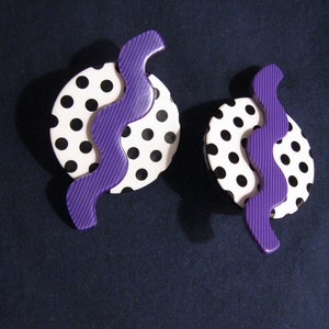 Black and White Polka Dot and Purple Squiggle Earrings image 1