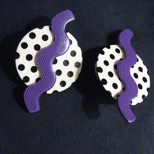 Black and White Polka Dot and Purple Squiggle Earrings image 2