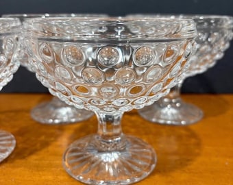 Vintage Coin Dot Hobnail Clear Glass Sherbet Dessert Compotes Set of 2