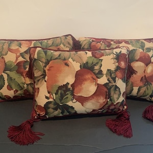 Cuscino decorativo rettangolare vintage con nappe a tema frutta/foglie intrecciate, 28 x 20 cm, set da 3 pezzi