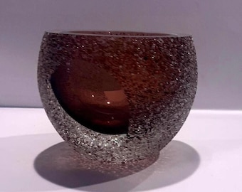 Vtg Murano Like Sommerso Frosted Amythest Art Glass Candle Holder