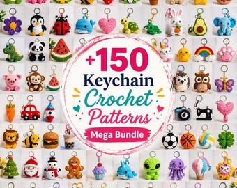 Paquete de 150 patrones de llaveros de ganchillo en PDF para amigurumis y peluches de animales (descarga digital)