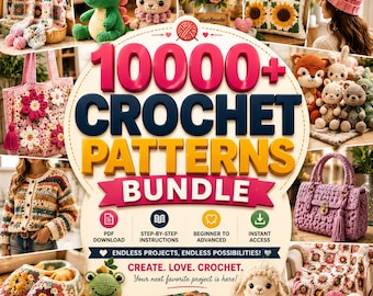 Paquete de más de 10 000 patrones de crochet / Amigurumi, manta cuadrada, bolso, gorro, ropa de bebé, decoración del hogar, PDF, descarga digital, megapack