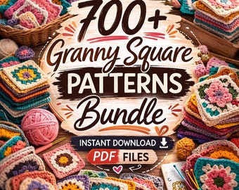 Paquete de más de 700 patrones de ganchillo cuadrados de la abuela / Manta afgana vintage floral con motivo de bolso y almohada en formato PDF de descarga digital con acceso instantáneo.