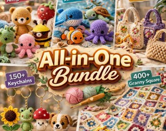 Paquete de 1200 patrones de crochet en PDF: bolsos amigurumi, cuadrados de la abuela (descarga digital)