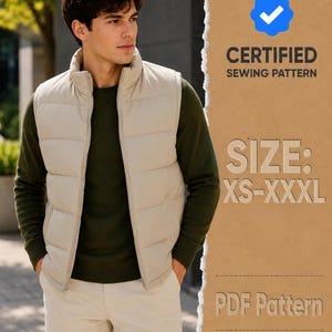 Men Puffer Vest Sewing Pattern, Puffer Vest, Jacket Pattern Men, Sewing Pattern Puffer Vest,| Sewing Pattern for Men Jacket Coat Vest