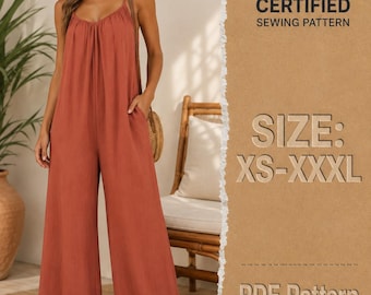 Wide Leg Jumpsuit Pattern, Women Pattern, Overalls pattern, Jumpsuit Pattern, Women Jumpsuits, Sewing Patterns, Overalls for Women XS-XXXL