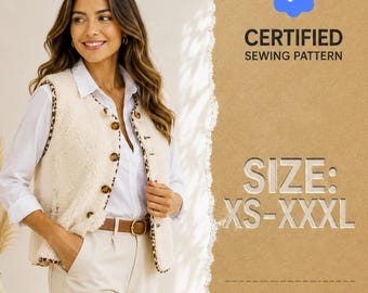 Vest Sewing Pattern for Women | Button Up Top Pattern | Vest Pattern | Top sewing pattern | Women Sewing Patterns | Teddy Vest XS-XXXL