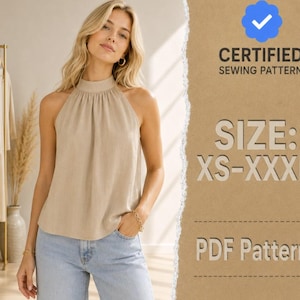 Patron de couture pour haut dos nu femme (XS-XXXL), patron de haut d'été, patron de couture femme, patron de chemisier, patron de haut pour débutante