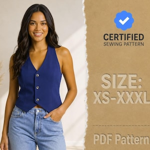 Mönster för halterneckväst, västmönster, sömnadsmönster för kvinnor, västmönster, mönster för beskuren väst, XS-XXXL
