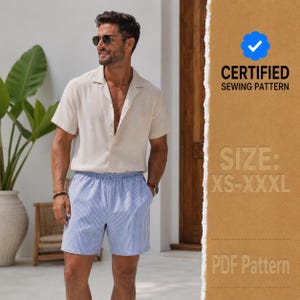 Men Shorts Pattern, Men Sewing Pattern, Elastic Waistband Shorts Men Sewing Pattern, Pattern Shorts Men, Linen Shorts Beginner Men