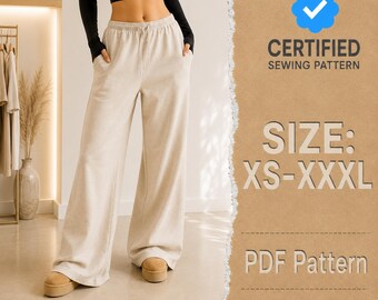 Comfy Pants Sewing Pattern | Pants Pattern | Elastic Waistband Pants Pattern | Women Sewing Pattern | Wide Leg Pants | SweatPants Joggers
