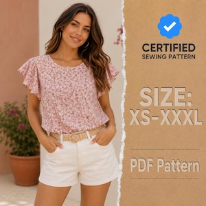 Blouse Sewing Pattern, Easy Top Pattern, Women Sewing Pattern, Blouse Pattern, Beginner Sewing Pattern, Women Blouse Top Tshirt Pattern