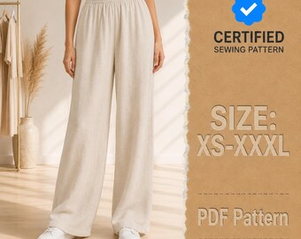Elastic Waistband Pants Sewing Pattern for Women, Trouser Pattern, Women Sewing Pattern, High Waisted Pants PDF Pattern Pants Pattern
