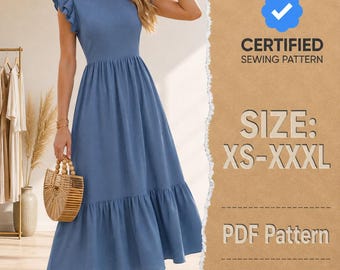 Dress Pattern | XS-XXXL | Ruffle Dress Sewing Pattern | Summer Dress Pattern | Women Sewing Pattern | Easy Dress PDF Pattern, Beginner Dress