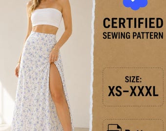 Slit Maxi Skirt Sewing Pattern, Beginner Friendly, Sizes XS-XXXL (Instant Download)