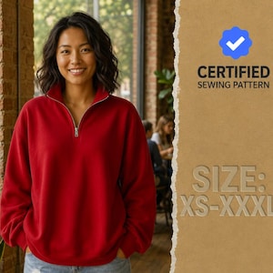Zip Sweater Sewing Pattern, Zipper Sweater, Zip up sweater, Sweater Pattern, Womens Pattern, Sewing Patterns, Women Sweatshirt XS-XXXL