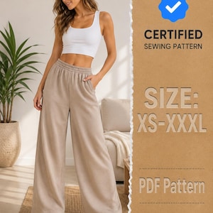 Wide Leg Joggers Sewing Pattern, Women Joggers Pattern, Easy Jogger Pattern,Sweatpants pattern, Pants Sewing Pattern, Elastic Waistband