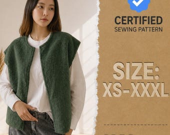Teddy Vest Sewing Pattern for Women | Sewing Patterns | Women Pattern | Jacket Sewing Pattern | XS-XXXL | Women Vest Sewing Pattern