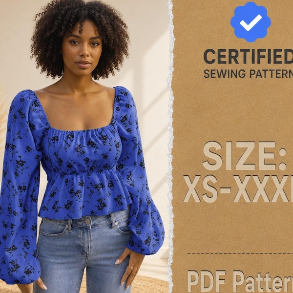 Patroon voor een melkmeisjesblouse, naaipatroon voor een top met pofmouwen, patroon voor een melkmeisjestop, top in cottagecore-stijl, naaipatroon voor een top in cottagecore-stijl, naaipatroon voor een top, damestop