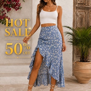 Summer Skirt Pattern, Skirt Sewing Pattern, Women Sewing Pattern, Sewing Patterns, Summer Skirt Sewing pattern, Ruffle Hem Skirt