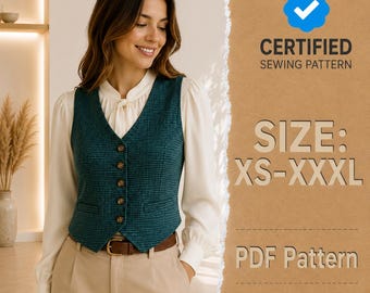 Vest Pattern, Waistcoat Sewing Pattern, Sewing Patterns, Women Pattern, Vest Sewing Pattern, Top Sewing Pattern for Women, Vintage Vest