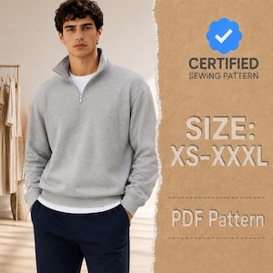 Men Sweater Sewing Pattern, Zipper Sweater, Zip up sweater, Sweatshirt Pattern Men, Men Sewing Patterns, Men Sweatshirt Pattern