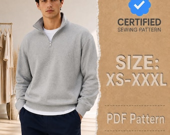 Men Sweater Sewing Pattern, Zipper Sweater, Zip up sweater, Sweatshirt Pattern Men, Men Sewing Patterns, Men Sweatshirt Pattern