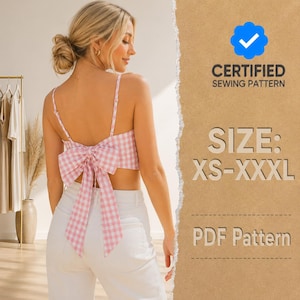 Summer Top Sewing Pattern for Women PDF, XS-XXXL , Tie Back Top Pattern, Knot Top Pattern, Women Sewing Pattern, Beginner Pattern pdf