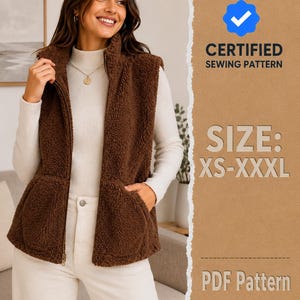 Teddy Vest Sewing Pattern for Women, Sewing Patterns, Women Pattern, Jacket Sewing Pattern, XS-XXXL