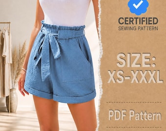 Shorts Pattern, Women Short, Beginner Shorts Pattern, Wide Leg Shorts , High Waist Wide Leg Shorts Pattern, Sewing Patterns Women XS-XXXL