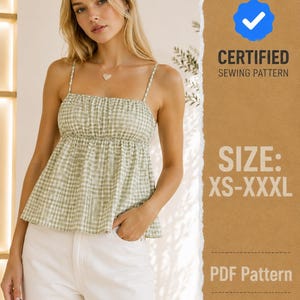 Peplum Top Sewing Pattern, Women Sewing Pattern, Summer Top Pattern, Sewing Patterns for Women, Strappy Top, Blouse Women Top Pattern