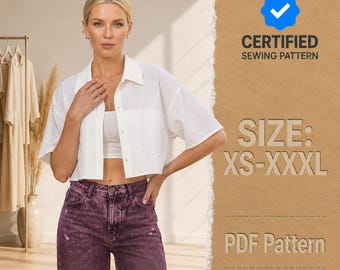 Crop Shirt Sewing Pattern, Women Shirt Pattern, Short Shirt Pattern, Women Sewing pattern, Shirt Pattern, Beginner Sewing Sewing Pattern