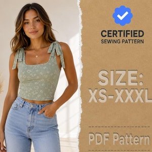 Tie Top Sewing Pattern for Women PDF, XS-XXXL, Shoulder Tie Top Pattern, Open back Womens Crop Top, Easy Top Pattern , Knot Top Pattern