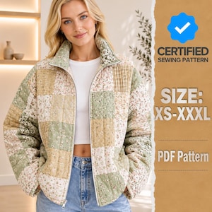 Jacket Sewing Pattern for Women | Coat Pattern | Sewing Patterns | Women Sewing Pattern Patchwork | Beginner Jacket, Quilted Jacket